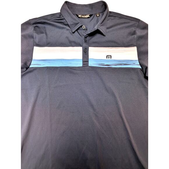 Travis Mathew Cabana Stripe Navy Blue Performance Golf Polo Shirt Size Large - Picture 2 of 5